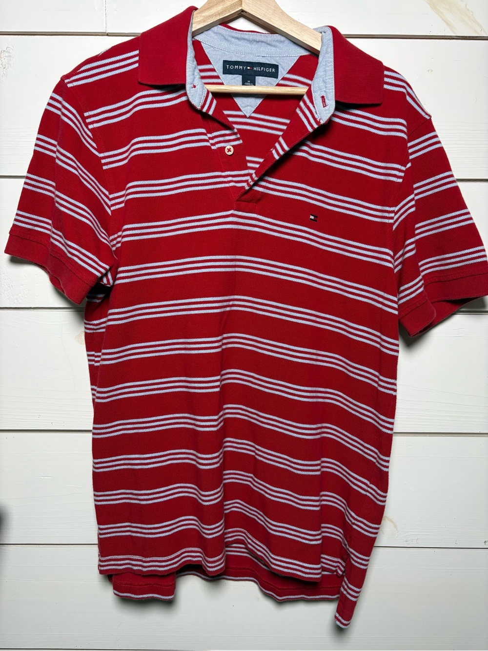 Tommy Hilfiger Red and White Striped Polo Shirt